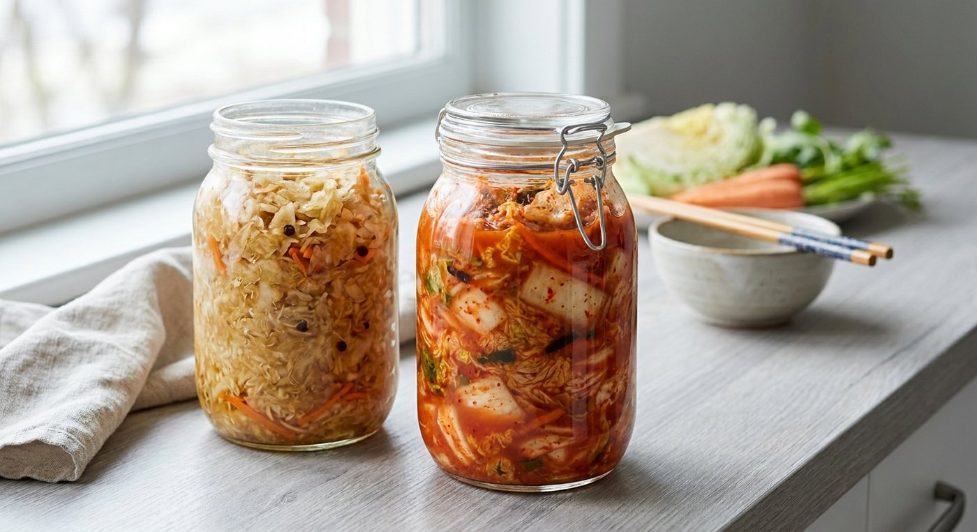Fermented vegetables: sauerkraut and kimchi