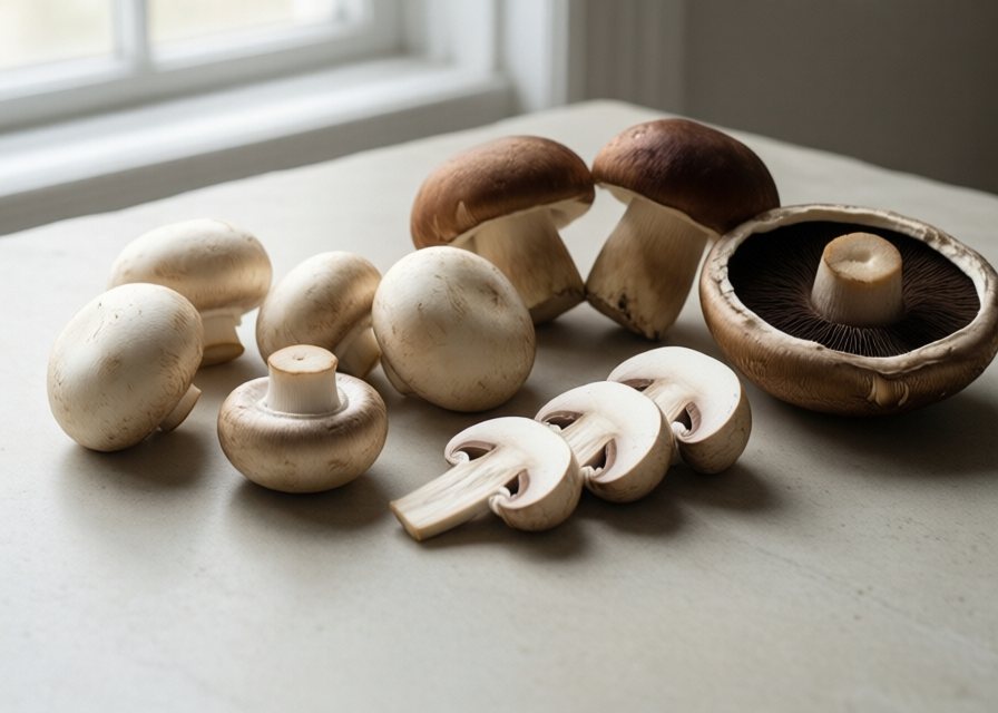 Everyday mushrooms: button, chestnut and portobello