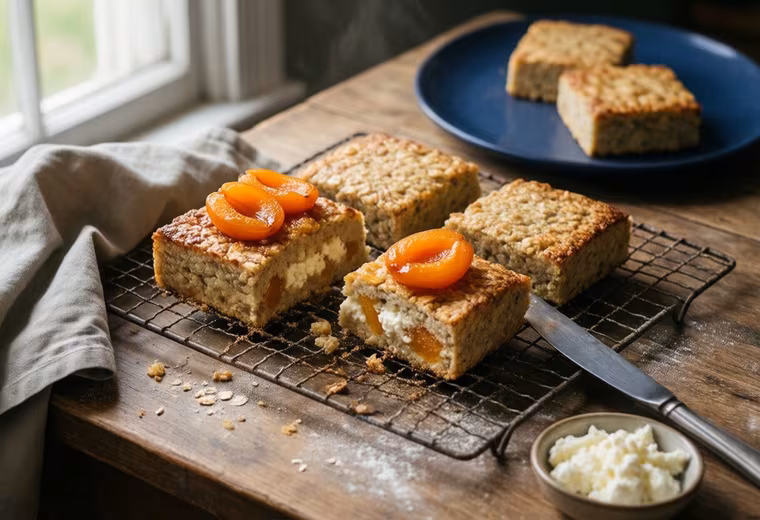 Apricot Marillenknödel–Style Oat Dumpling Squares with Farmer Cheese