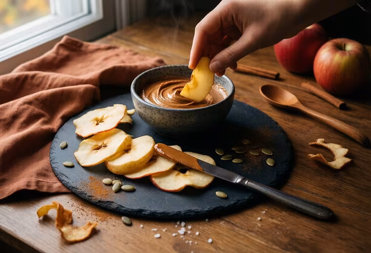 Autumn Apple Coins with Cinnamon Almond Butter