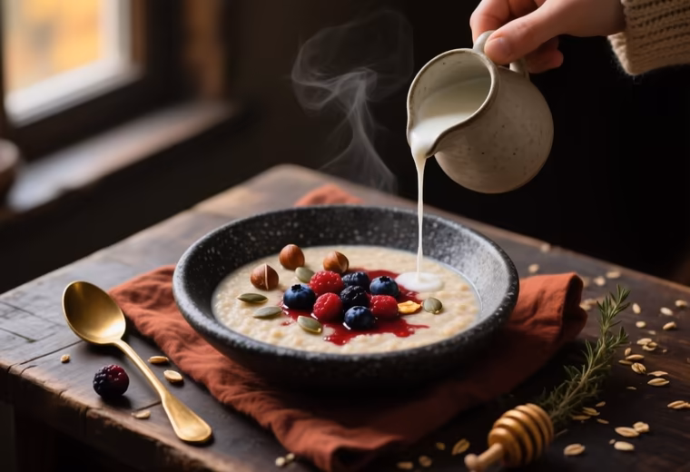 Autumn Barley Porridge with Roasted Berries & Toasted Hazelnuts