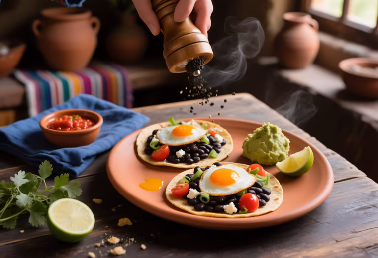 Baked Black Bean & Egg Breakfast Tostadas with Smashed Avocado