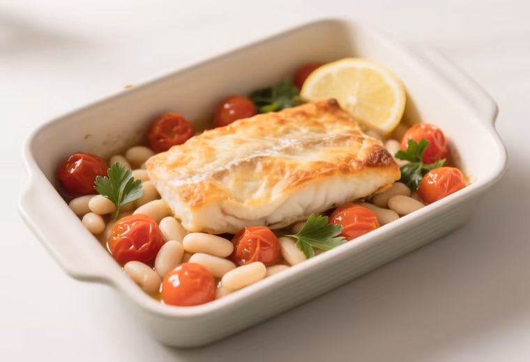 Baked Cod with White Beans & Tomato