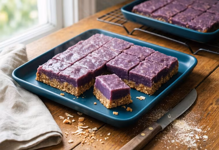 Baked Ube Oat Bars with Coconut Custard (Vegan, Gluten-Free)