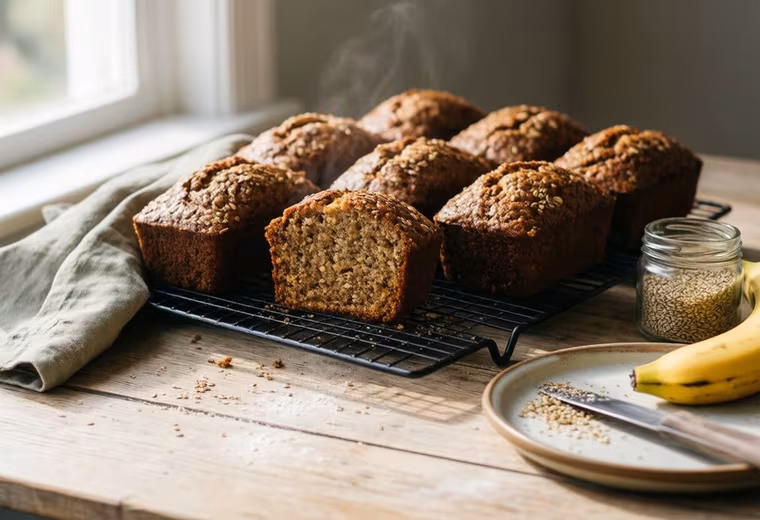 Banana, Oat & Hemp Mini Breakfast Loaves (No-Added-Sugar)