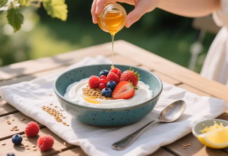 Beeren-Quarkspeise: German Magerquark Bowl with Summer Berries & Toasted Flax