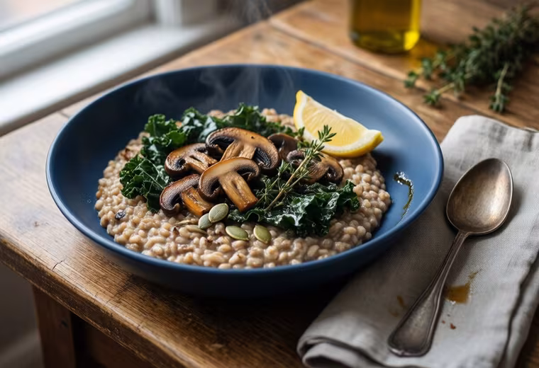 Creamy Nordic Barley Risotto with Mushrooms & Kale