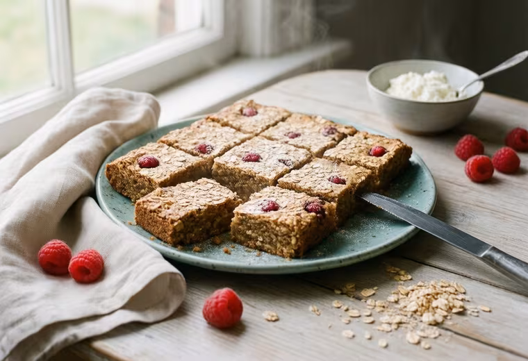 Danish Raspberry–Cottage Cheese Soft-Baked Oat Bars