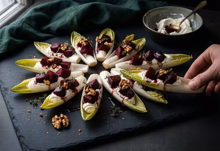 Endive Boats with Roasted Beet and Whipped Goat Cheese