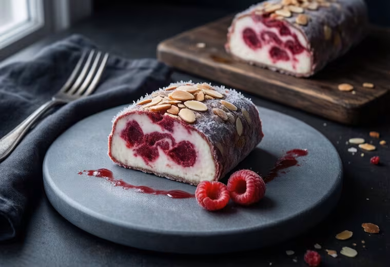 Frozen Raspberry-Skyr Terrine with Toasted Almonds