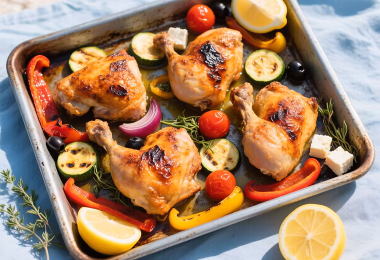 Greek Lemon-Oregano Chicken Traybake with Summer Vegetables
