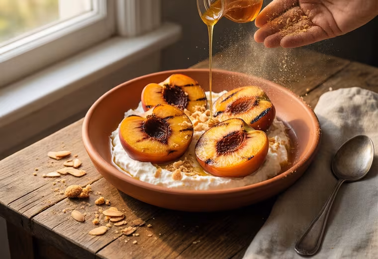 Grilled Peaches with Almond Ricotta and Toasted Amaretti