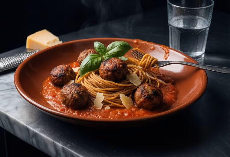 Italian Turkey Meatballs in Tomato-Basil Sauce over Whole-Wheat Spaghetti