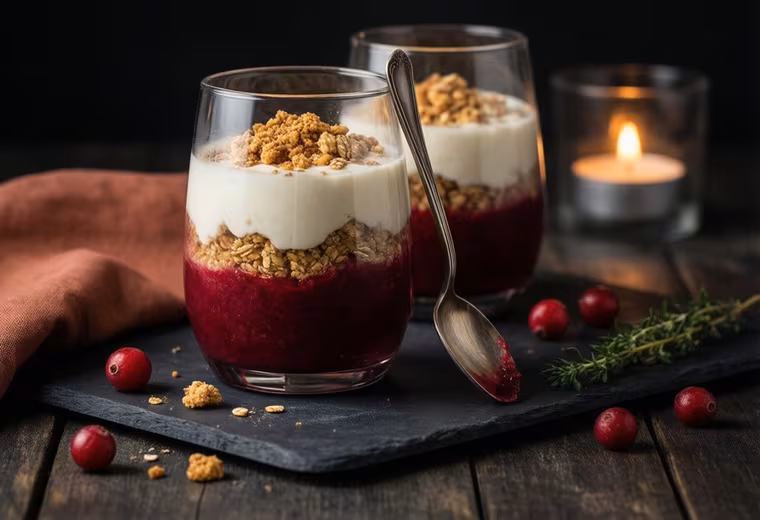 Lingonberry Skyr Mousse with Toasted Oat Rye Crumble