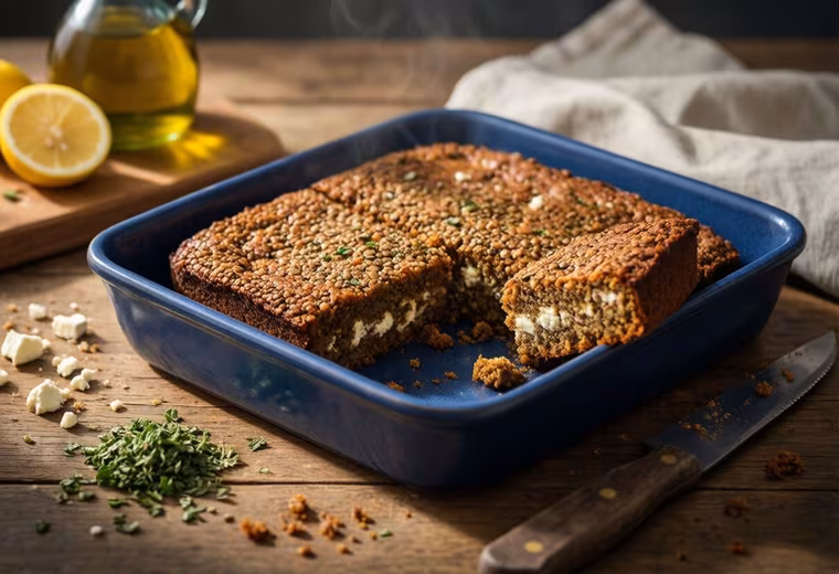 Mediterranean Baked Red Lentil, Feta & Oregano Bars