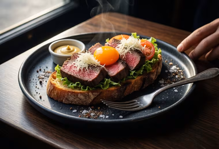 Nordic Bookmaker Toast with Steak, Egg Yolk & Horseradish