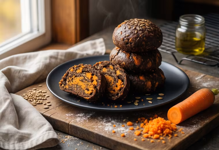 Nordic Cracked‑Rye & Carrot Lunchbox Rolls (Vegan)