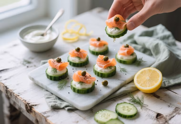 Nordic Smoked Salmon & Cucumber Bites with Dill-Lemon Skyr