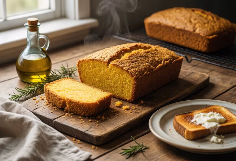 Olive Oil Polenta Quickbread with Yogurt & Rosemary