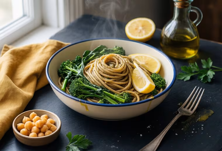 One‑Pot Whole‑Wheat Pasta e Ceci with Broccoli Rabe