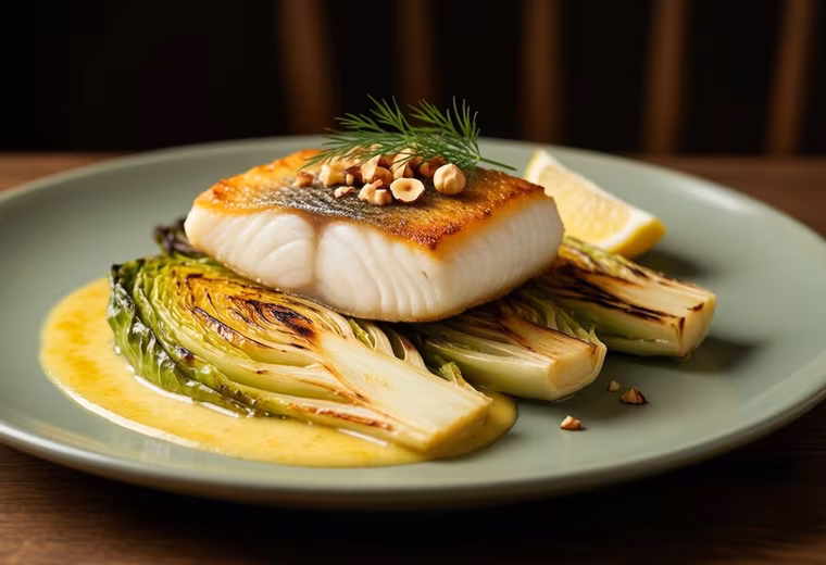 Oven-Baked Cod with Roasted Pointed Cabbage & Light Browned-Butter Sauce