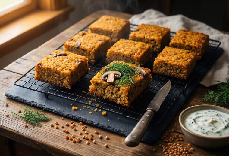 Polish-Inspired Autumn Kasha Squares with Mushrooms & Dill