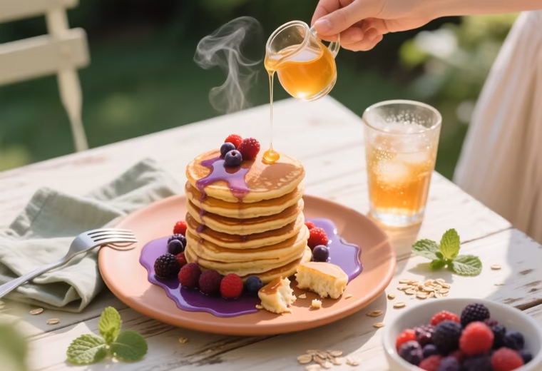 Ricotta-Oat Pancakes with Warm Summer Berries