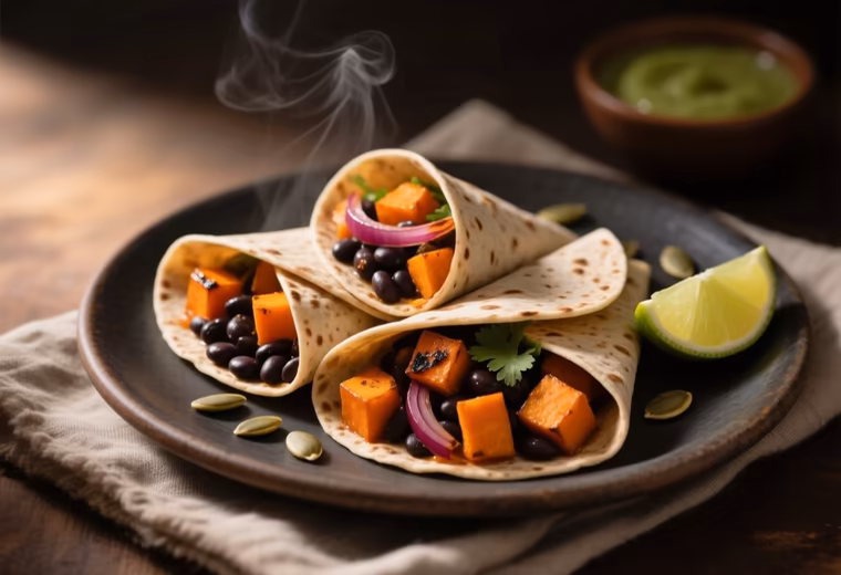 Roasted Black Bean & Sweet Potato Tacos with Charred Autumn Squash