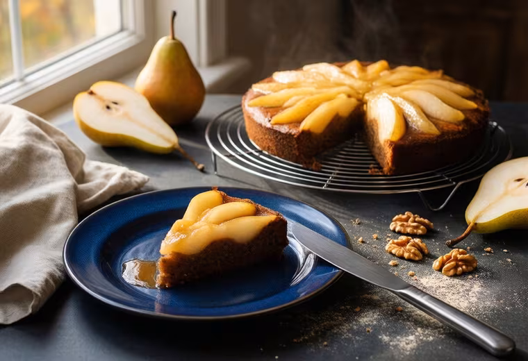 Rustic Buckwheat Pear & Walnut Cake
