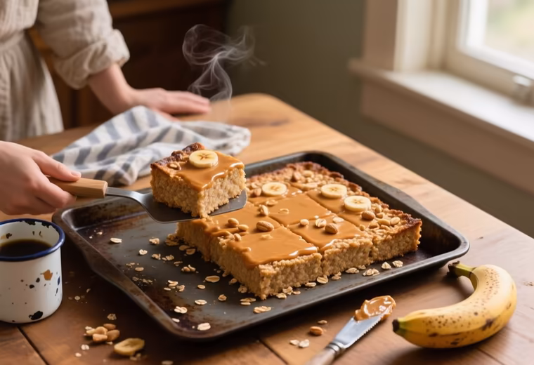 Sheet-Pan Banana Peanut Baked Oats