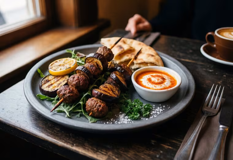 Spiced Kofta Skewers with Lemon-Marinated Aubergine