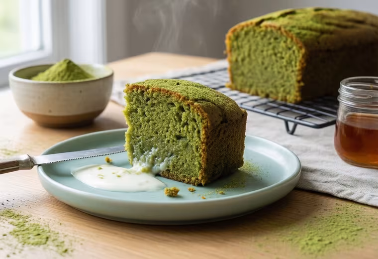 Spring Matcha Almond & White Bean Snack Cake