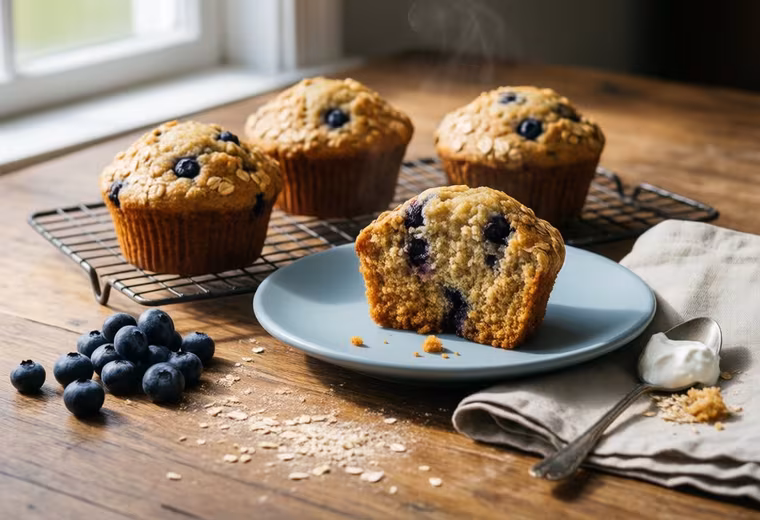 Summer Blueberry Oat-Yogurt Muffins with Tender Yogurt Crumb