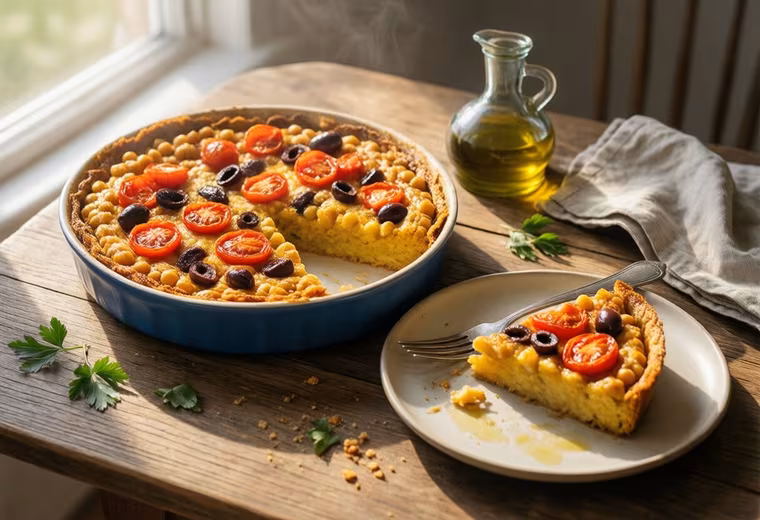 Summer Chickpea-Custard Breakfast Bake with Tomatoes & Olives