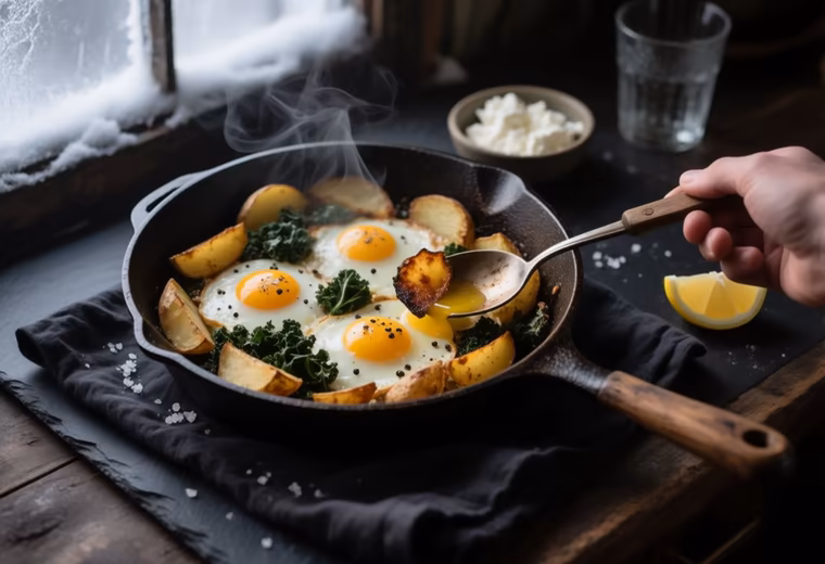 Swedish Kale & Potato Rösti Hash with Baked Eggs