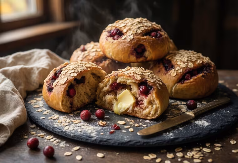 Swedish Oat & Lingonberry Tangzhong Rolls
