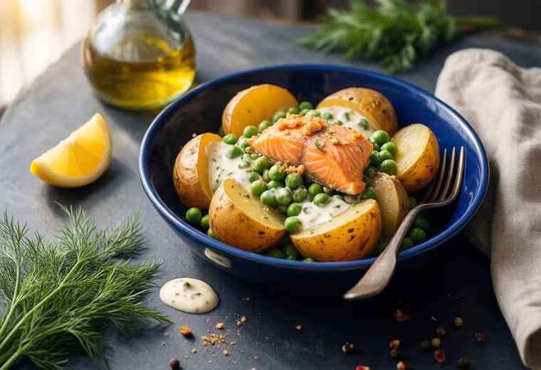 Swedish Summer Salmon & New Potato Lunch Salad with Dill‑Mustard Yogurt Dressing