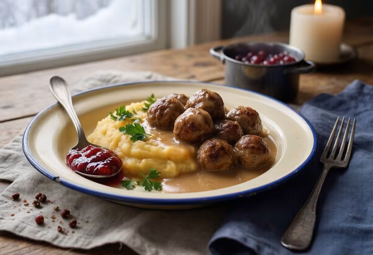 Swedish Turkey Meatballs with Root-Vegetable Mash & Lingonberry
