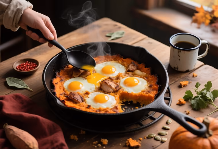 Turkey & Sweet Potato Diner Hash with Skillet-Baked Eggs