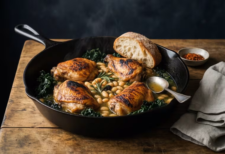 Tuscan Herb-Baked Chicken Thighs with Cannellini & Kale