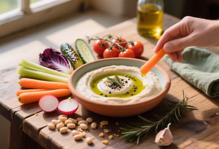 Tuscan White Bean & Rosemary Dip with Garden Crudités
