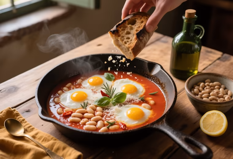 Tuscan White Bean & Tomato Skillet Eggs