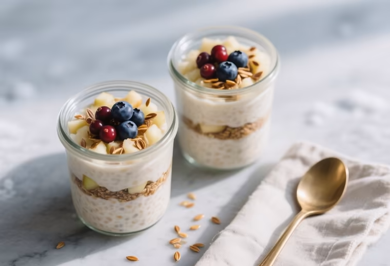 Winter Nordic Overnight Oats with Rye, Flax & Roasted Apple