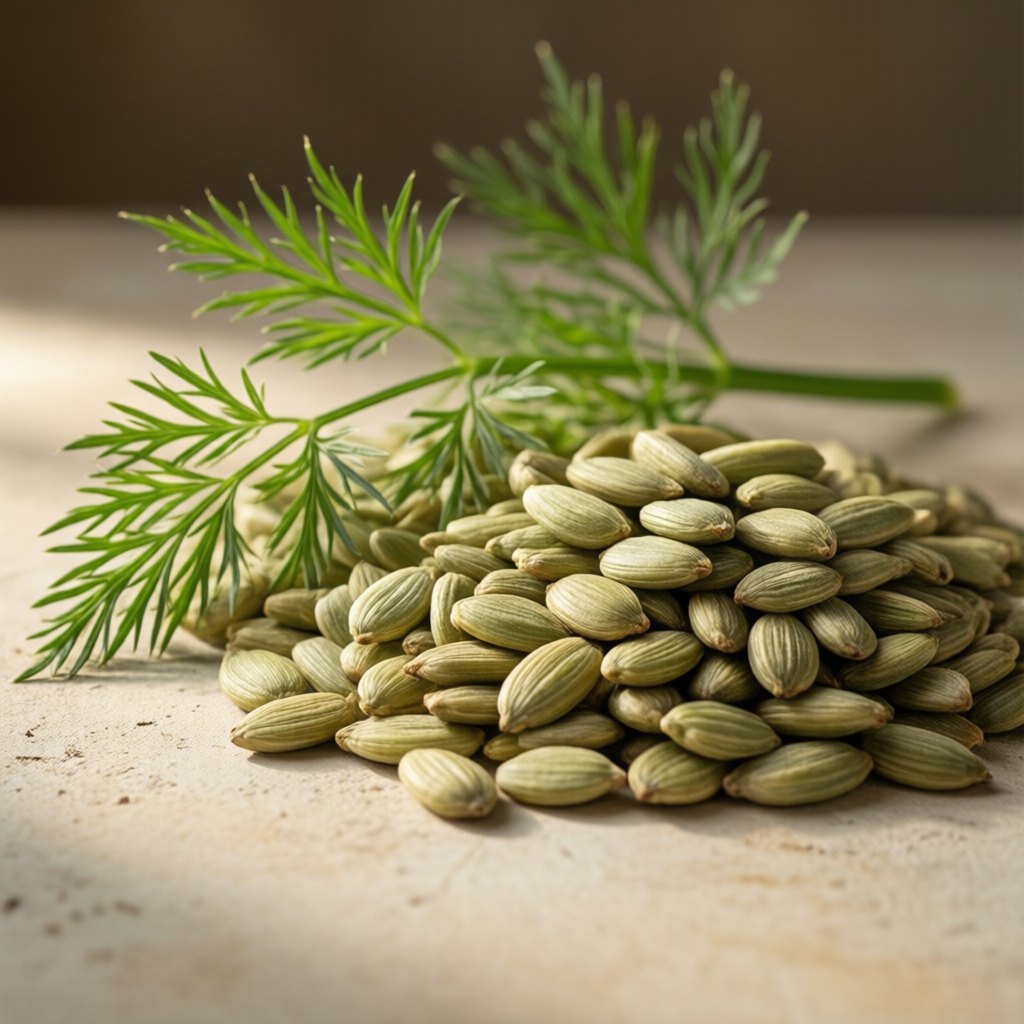 Close-up of ridged fennel seeds