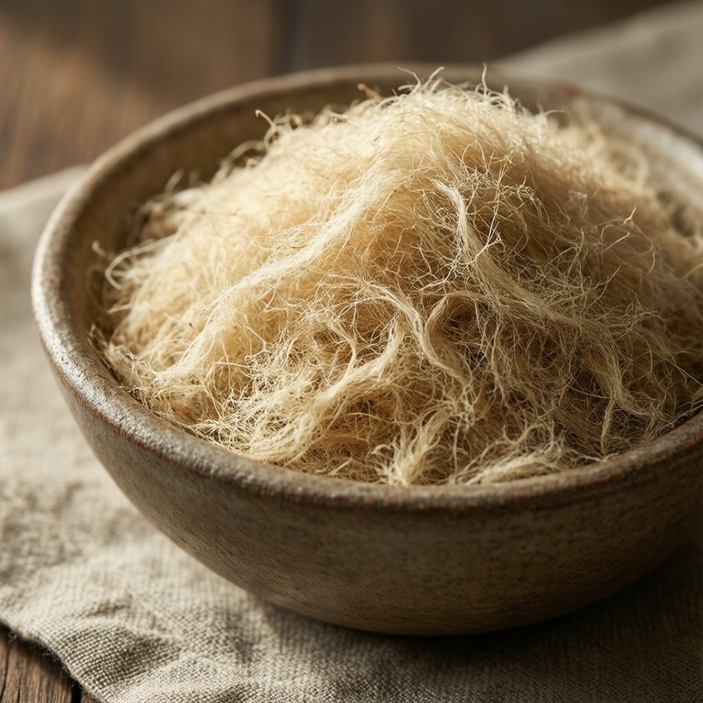 Close-up of pale psyllium husk