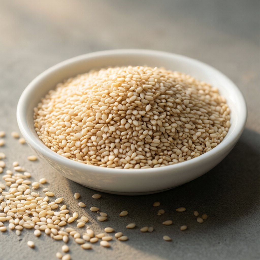 Close-up of white sesame seeds