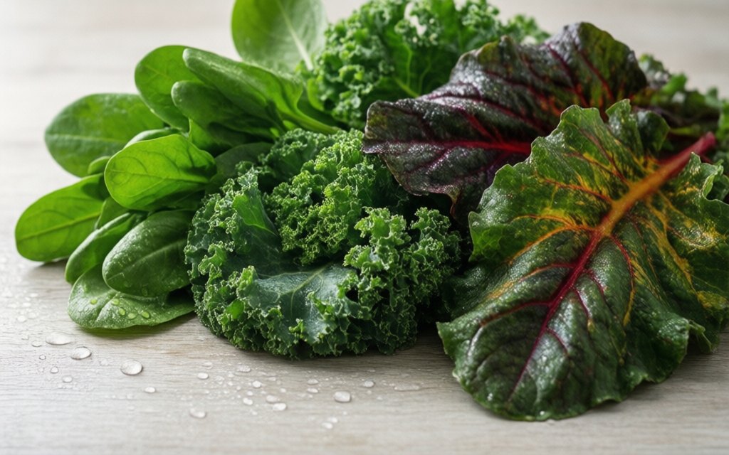 Leafy green vegetables: spinach and kale